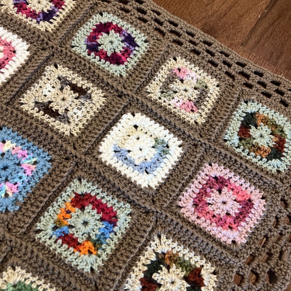 VTG Handcrafted Crochet Granny Square Afghan Blanket Throw 41 X 58 colorful - Picture 6 of 7